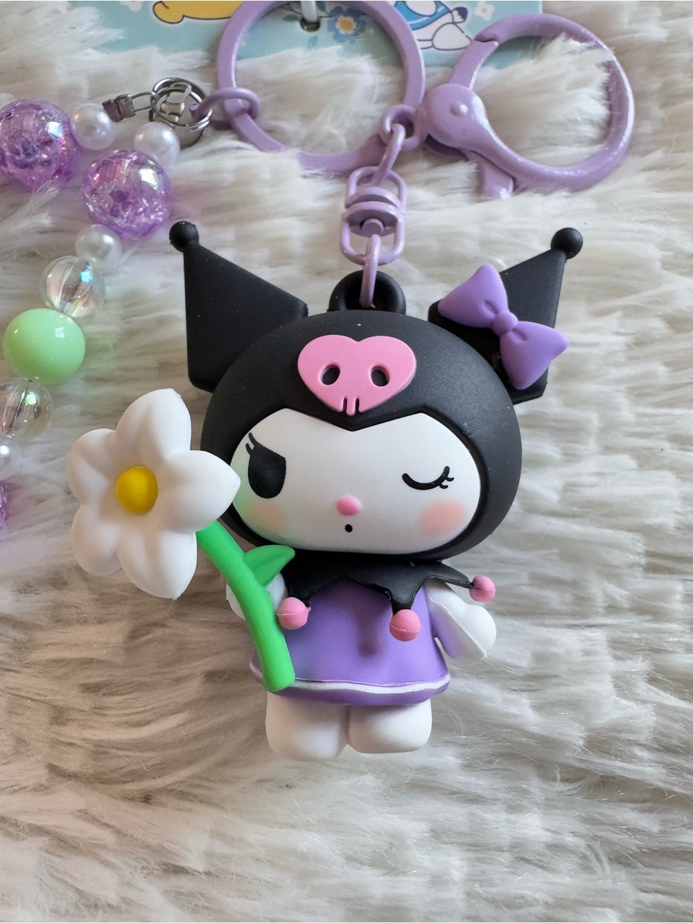 Sanrio licensed Kuromi flower collection Keychain Charm with Beaded Bracelet - Picture 3 of 8